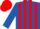 Royal blue and red stripes, red cap