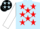 Light blue, black 'v', red stars on white  slvs
