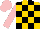 Gold and Black check, Pink sleeves and cap