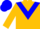 Gold, inverted blue chevron, blue stripe on gold sleeves, gold and blue cap