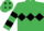 Emerald green, black triple diamond, hooped sleeves and diamonds on cap