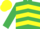 emerald green, yellow chevrons, emerald green sleeves, yellow cap