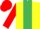 Yellow, emerald green stripe, red sleeves, red cap