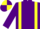 PURPLE, yellow braces, quartered cap