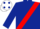 Dark blue, red sash, white cap, dark blue spots