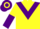 Yellow, purple chevron, halved sleeves, purple and yellow hooped cap