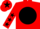 Red, black disc, red sleeves, black stars, red cap, black star