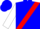 Blue, red sash, white 'g', white sleeves
