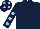 Dark blue, light blue spots on sleeves and cap