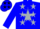 Blue, black 'b/a' in silver star, silver stars on blue sleeves