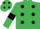 Emerald green, black spots, armlets and spots on cap