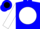 Blue, black 'rp' on white ball, blue bars on white slvs