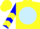 Yellow, light blue ball, yellow 'r', blue sleeves, yellow chevrons, yellow cap