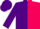 Purple and hot pink diagonal halves, hot pink hoops on purple sleeves, purple cap