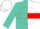Turquoise and white halves, red hoop, white 'k' in red ball, turquoise and white cap