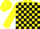 Yellow, black 'gs' on black and yellow blocks, black blocks on yellow sleeves, yellow cap