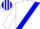 white, blue sash, white sleeves, white and blue striped cap