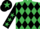 Emerald green and black diamonds, black sleeves, emerald green stars, black cap, emerald green star