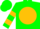 Green, green 'z' on gold ball, gold hoops on sleeves, green cap