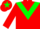 Red, green chevron, red sleeves, red cap, green star