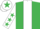 Emerald green, white stripe, white sleeves, emerald green stars, white cap, emerald green star