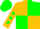 Gold and green quarters, gold 'r' in green ball, green diamonds on sleeves, gold and green cap