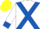 White, red and royal blue cross belts and cuffs, yellow cap