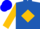 Royal blue, gold block framed m, gold diamond seam on sleeves, blue cap