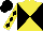 Yellow and black diagonal quarters, black diamonds on sleeves, black cap