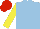 Light Blue, Yellow sleeves, Red cap