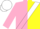 Pink & yellow halves, white sash front & back, matching cap