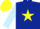 Dark blue, yellow star and bowtie, light blue sleeves, yellow cap