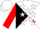 White, red 'hm' and stars, black diagonal quarters, white stars on red sleeves, white cap
