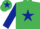Emerald green, dark blue star, sleeves and star on cap