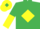 Emerald green, yellow diamond, halved sleeves, yellow cap, emerald green diamond