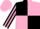 Black and pink (quartered), striped sleeves, pink cap