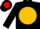 Black, red 'c' on gold ball