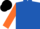 Royal blue, orange sleeves, black cap