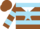 Brown, sky blue star belt on white yoke, sky blue hoops, sky blue bars on sleeves, brown cap