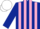 Dark blue and pink stripes, white cap