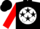 Black, red 'a' in white ball, black stars on red yolk, red sleeves, black cap