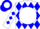 White, blue diamonds, blue 'j/j' on white ball, blue diamonds on sleeves