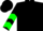 Black, green spot, green chevrons on sleeves, black cap