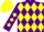 Purple, yellow diamonds, yellow diamonds on sleeves, purple and yellow cap