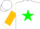 White, green star, gold hoops on sleeves and cuffs on sleeves