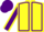 Yellow, purple seams, purple sleeves, yellow seams, purple cap