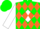 Green, orange 'db' on white diamond orange diamonds on white sleeves, green cap