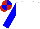 White, blue sleeves, red and blue quartered cap