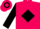 Fuchsia,  black diamond, black sleeves, fuchsia and black hooped cap