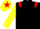 Black body, red epaulettes, yellow sleeves, yellow cap, red star
